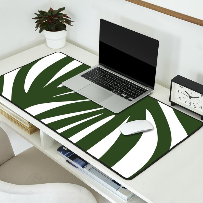 Maldives Minimalist Botanical Abstract in Forest Green and White  Desk Mat Gallery Image 2