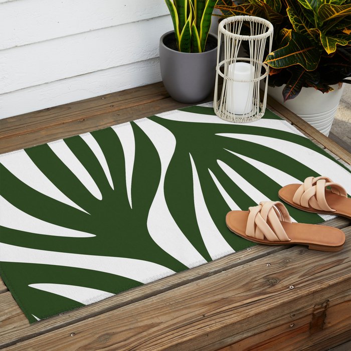 Maldives Minimalist Botanical Abstract in Forest Green and White  Outdoor Rug Gallery Image 2
