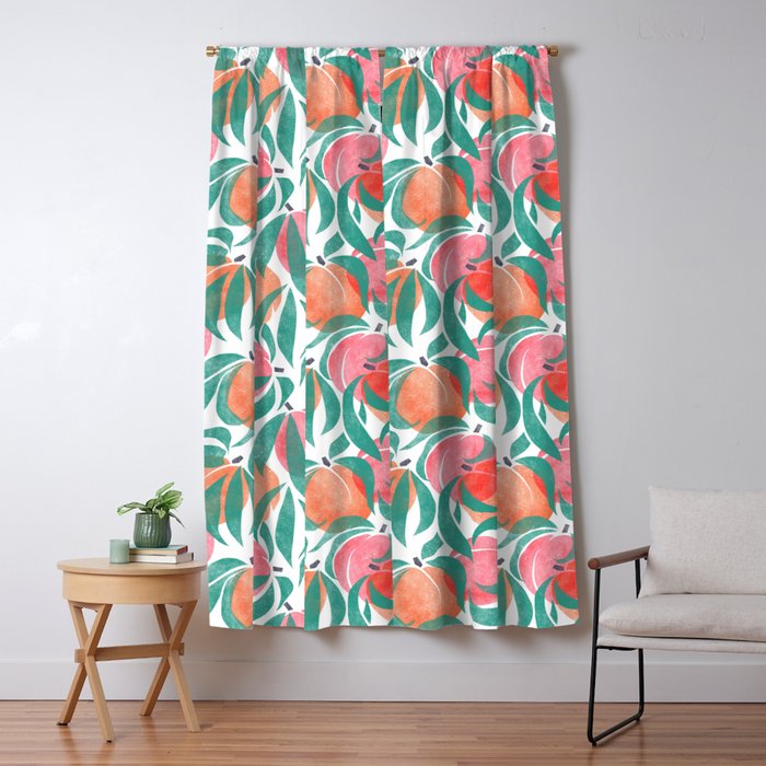 Peaches - peach pink and teal Window Curtain Gallery Image 5
