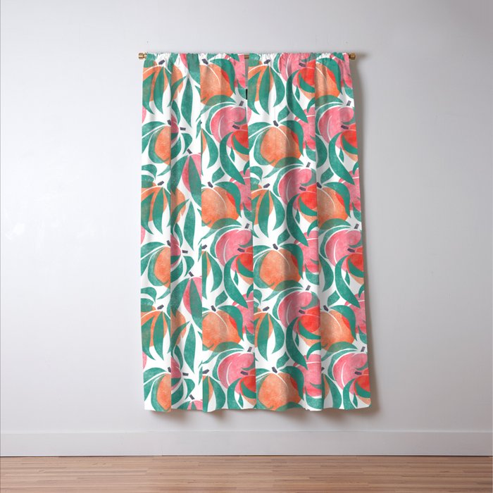 Peaches - peach pink and teal Window Curtain Gallery Image 3
