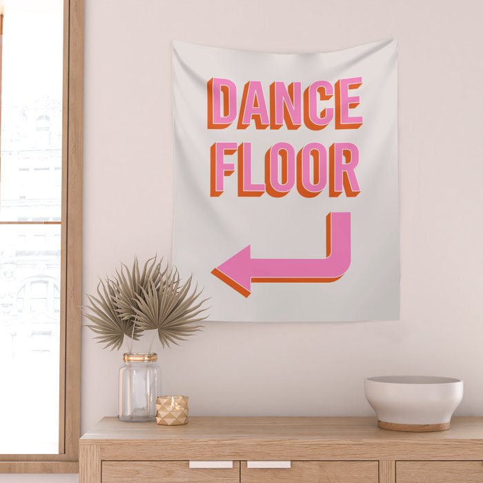 Dance Floor Left Arrow (Pink Orange) Wall Tapestry Gallery Image 2
