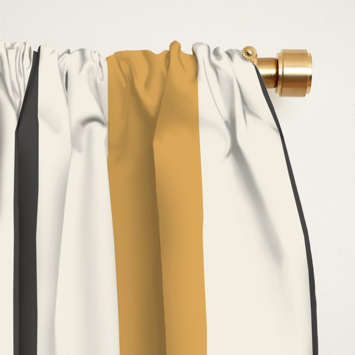 Vertical Stripes Muted Gold and Charcoal Variable Retro Modern Stripe Pattern Window Curtain Gallery Image 2