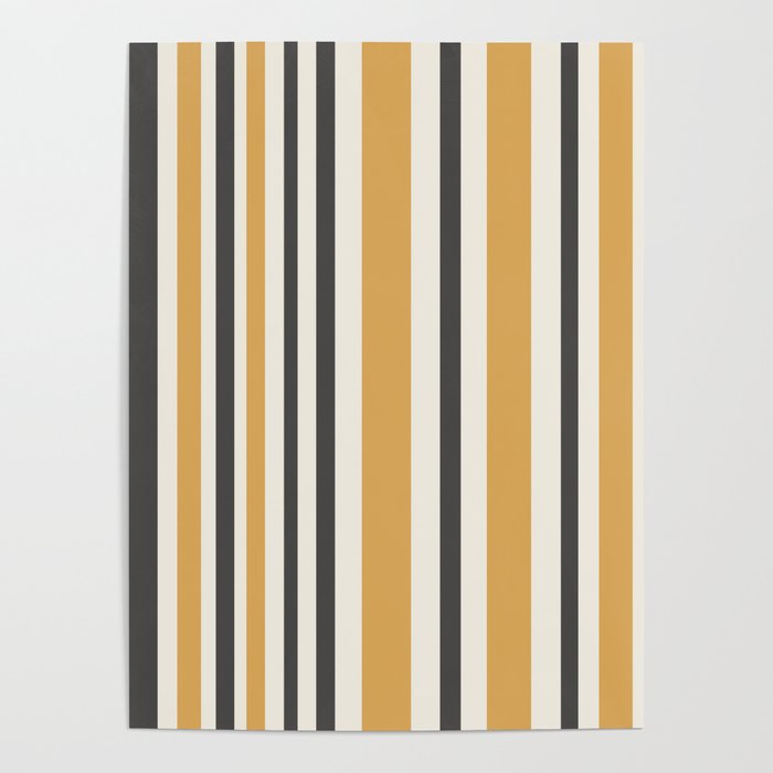 Vertical Stripes Muted Gold and Charcoal Variable Retro Modern Stripe Pattern Poster Gallery Image 4