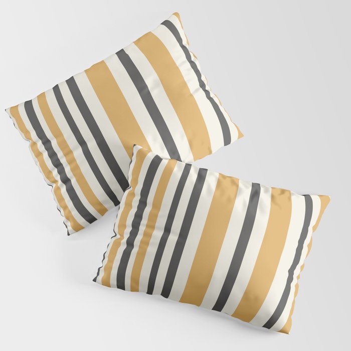 Vertical Stripes Muted Gold and Charcoal Variable Retro Modern Stripe Pattern Pillow Sham Gallery Image 1