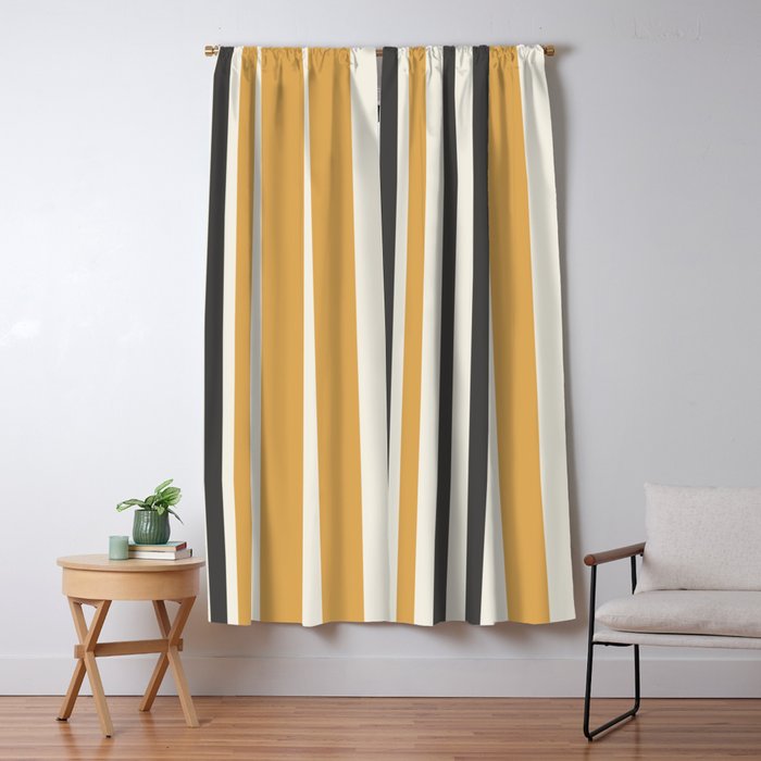 Vertical Stripes Muted Gold and Charcoal Variable Retro Modern Stripe Pattern Window Curtain Gallery Image 1