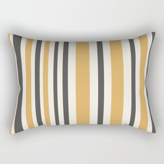 Vertical Stripes Muted Gold and Charcoal Variable Retro Modern Stripe Pattern Rectangular Pillow Gallery Image 1