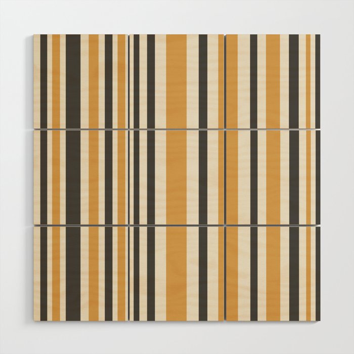 Vertical Stripes Muted Gold and Charcoal Variable Retro Modern Stripe Pattern Wood Wall Art Gallery Image 1