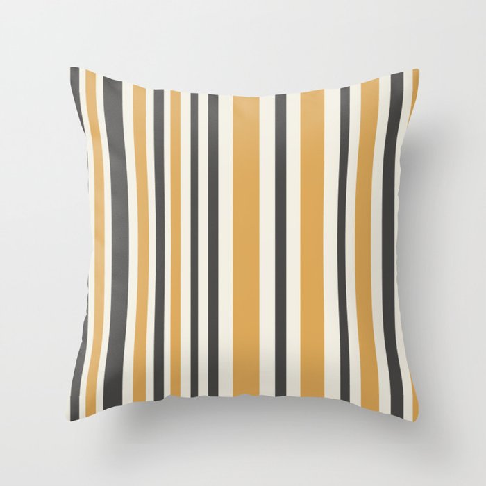 Vertical Stripes Muted Gold and Charcoal Variable Retro Modern Stripe Pattern Throw Pillow Gallery Image 1