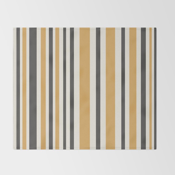 Vertical Stripes Muted Gold and Charcoal Variable Retro Modern Stripe Pattern Throw Blanket Gallery Image 2