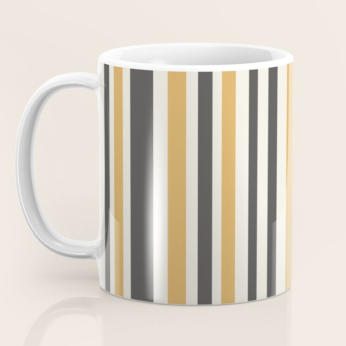 Vertical Stripes Muted Gold and Charcoal Variable Retro Modern Stripe Pattern Coffee Mug Gallery Image 3
