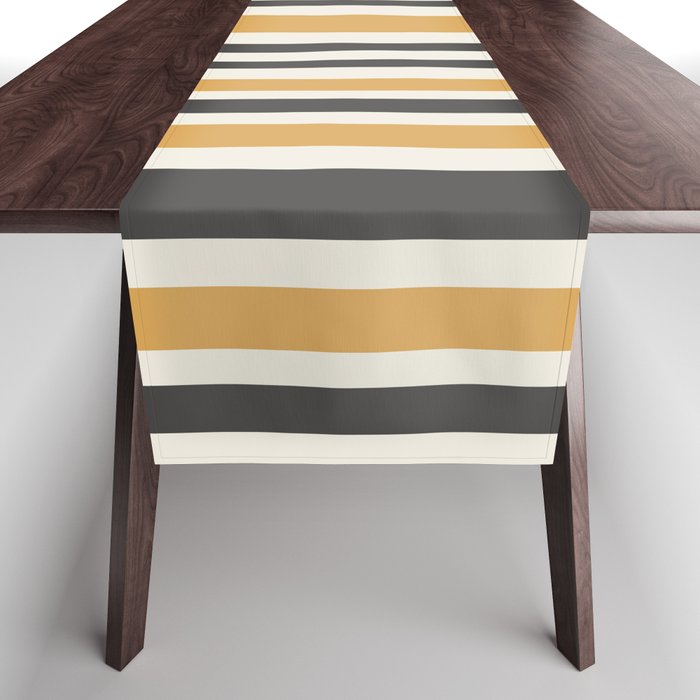 Vertical Stripes Muted Gold and Charcoal Variable Retro Modern Stripe Pattern Table Runner Gallery Image 1