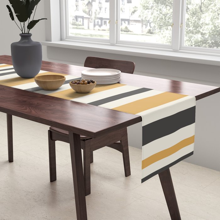 Vertical Stripes Muted Gold and Charcoal Variable Retro Modern Stripe Pattern Table Runner Gallery Image 2