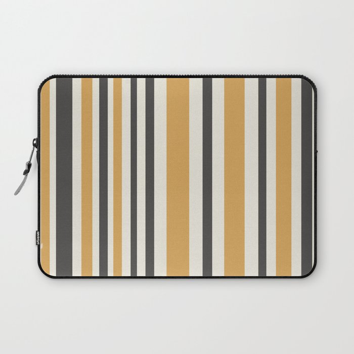 Vertical Stripes Muted Gold and Charcoal Variable Retro Modern Stripe Pattern Laptop Sleeve Gallery Image 1