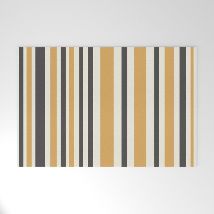 Vertical Stripes Muted Gold and Charcoal Variable Retro Modern Stripe Pattern Welcome Mat Gallery Image 1