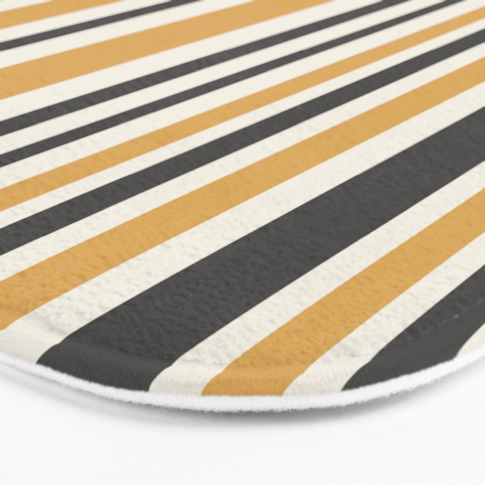 Vertical Stripes Muted Gold and Charcoal Variable Retro Modern Stripe Pattern Bath Mat Gallery Image 3