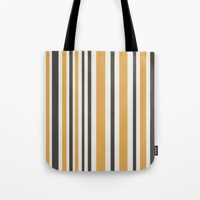 Vertical Stripes Muted Gold and Charcoal Variable Retro Modern Stripe Pattern Tote Bag Gallery Image 1