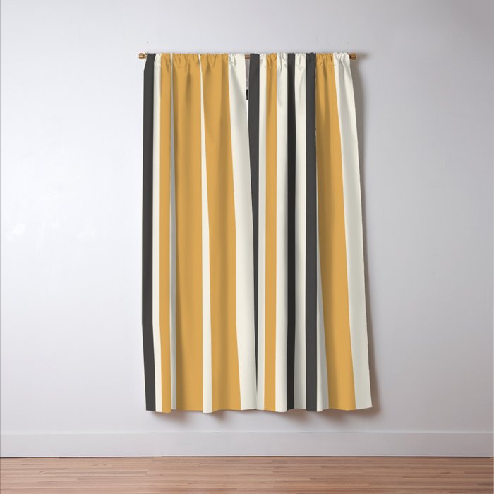 Vertical Stripes Muted Gold and Charcoal Variable Retro Modern Stripe Pattern Window Curtain Gallery Image 3