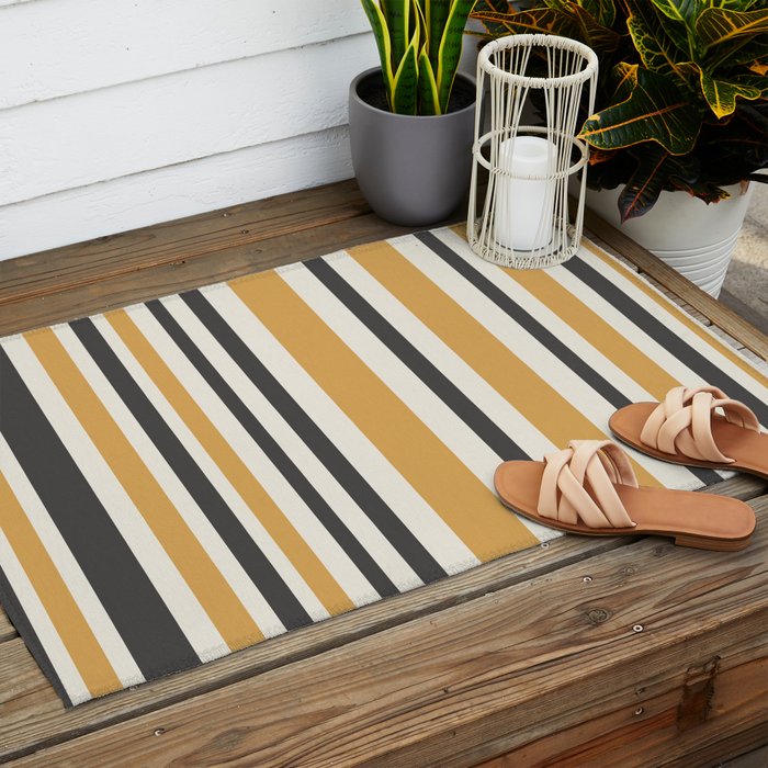 Vertical Stripes Muted Gold and Charcoal Variable Retro Modern Stripe Pattern Outdoor Rug Gallery Image 2