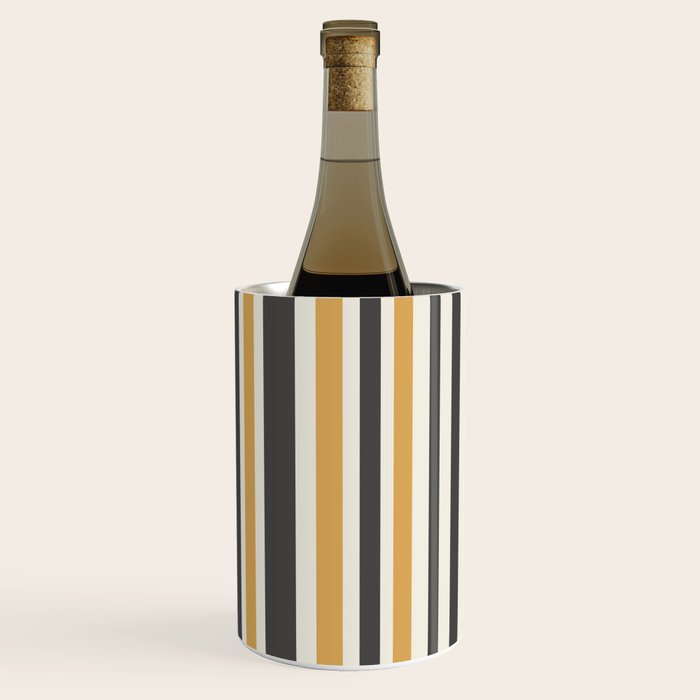Vertical Stripes Muted Gold and Charcoal Variable Retro Modern Stripe Pattern Wine Chiller Gallery Image 2