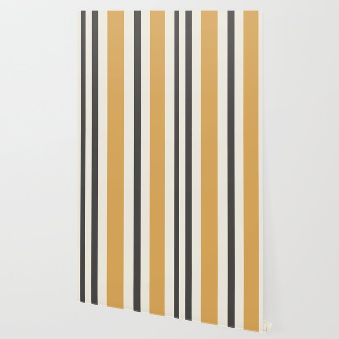 Vertical Stripes Muted Gold and Charcoal Variable Retro Modern Stripe Pattern Wallpaper Gallery Image 2