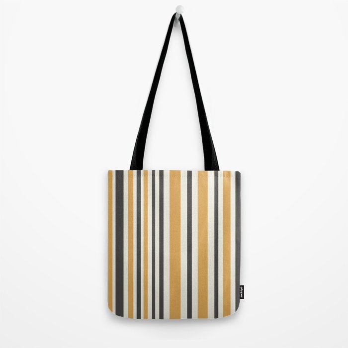 Vertical Stripes Muted Gold and Charcoal Variable Retro Modern Stripe Pattern Tote Bag Gallery Image 2