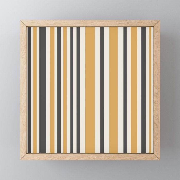 Vertical Stripes Muted Gold and Charcoal Variable Retro Modern Stripe Pattern Mini Art Print Gallery Image 1