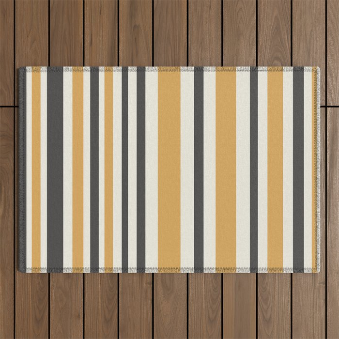 Vertical Stripes Muted Gold and Charcoal Variable Retro Modern Stripe Pattern Outdoor Rug Gallery Image 1