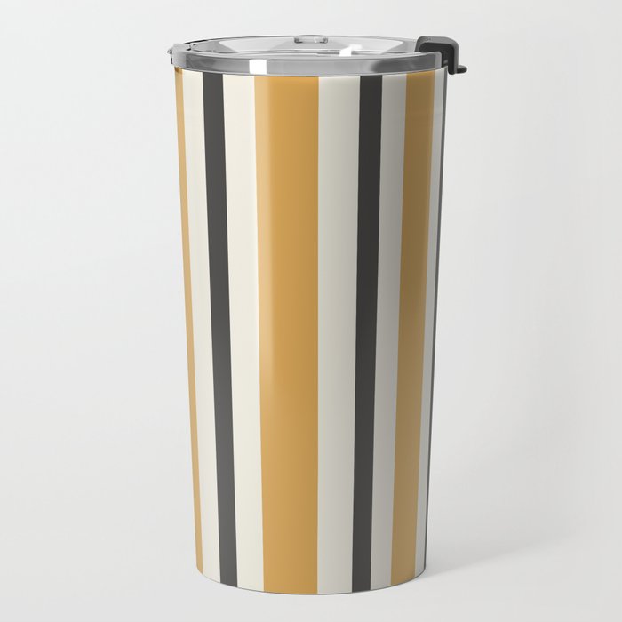 Vertical Stripes Muted Gold and Charcoal Variable Retro Modern Stripe Pattern Travel Mug Gallery Image 2