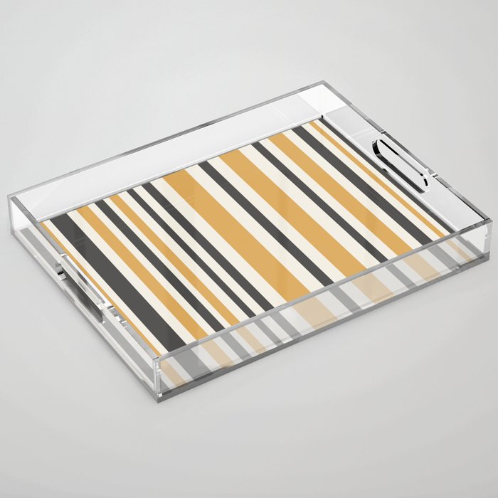 Vertical Stripes Muted Gold and Charcoal Variable Retro Modern Stripe Pattern Acrylic Tray Gallery Image 1