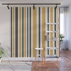 Vertical Stripes Muted Gold and Charcoal Variable Retro Modern Stripe Pattern Wall Mural Gallery Image 1