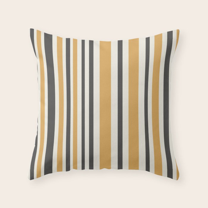 Vertical Stripes Muted Gold and Charcoal Variable Retro Modern Stripe Pattern Throw Pillow Gallery Image 6