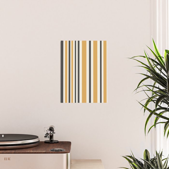 Vertical Stripes Muted Gold and Charcoal Variable Retro Modern Stripe Pattern Poster Gallery Image 2
