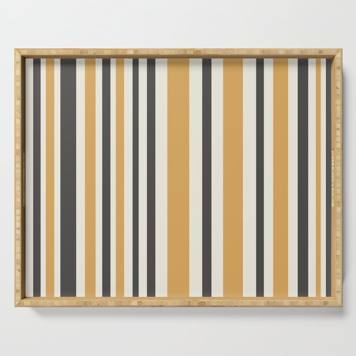 Vertical Stripes Muted Gold and Charcoal Variable Retro Modern Stripe Pattern Serving Tray Gallery Image 1