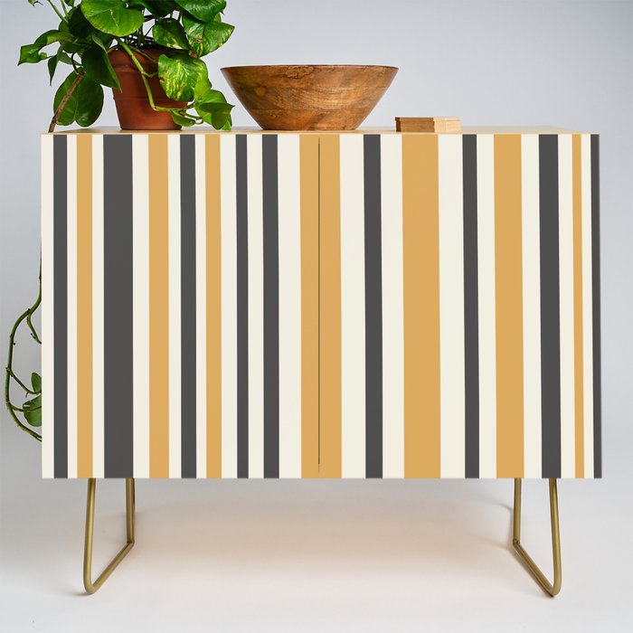 Vertical Stripes Muted Gold and Charcoal Variable Retro Modern Stripe Pattern Credenza Gallery Image 1