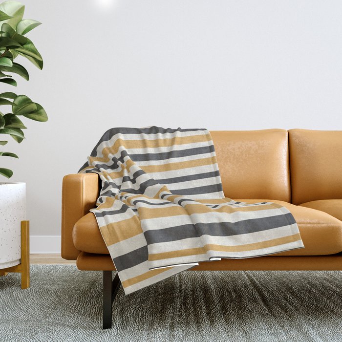Vertical Stripes Muted Gold and Charcoal Variable Retro Modern Stripe Pattern Throw Blanket Gallery Image 1