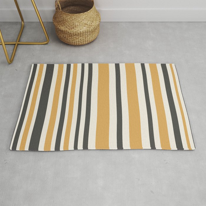 Vertical Stripes Muted Gold and Charcoal Variable Retro Modern Stripe Pattern Rug Gallery Image 1