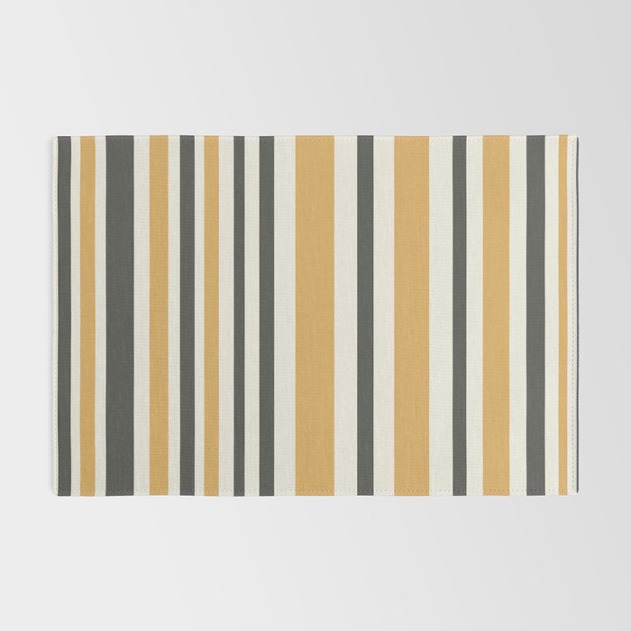 Vertical Stripes Muted Gold and Charcoal Variable Retro Modern Stripe Pattern Rug Gallery Image 2