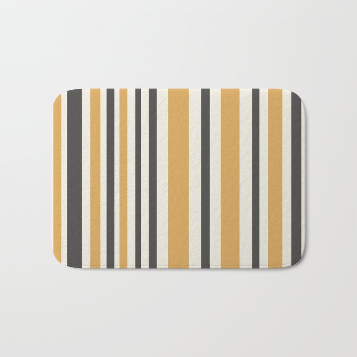 Vertical Stripes Muted Gold and Charcoal Variable Retro Modern Stripe Pattern Bath Mat Gallery Image 1