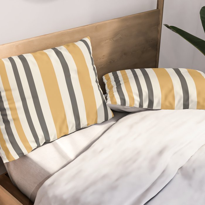 Vertical Stripes Muted Gold and Charcoal Variable Retro Modern Stripe Pattern Pillow Sham Gallery Image 2
