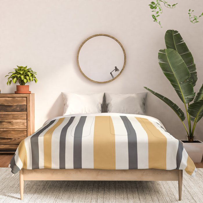 Vertical Stripes Muted Gold and Charcoal Variable Retro Modern Stripe Pattern Comforter Gallery Image 3
