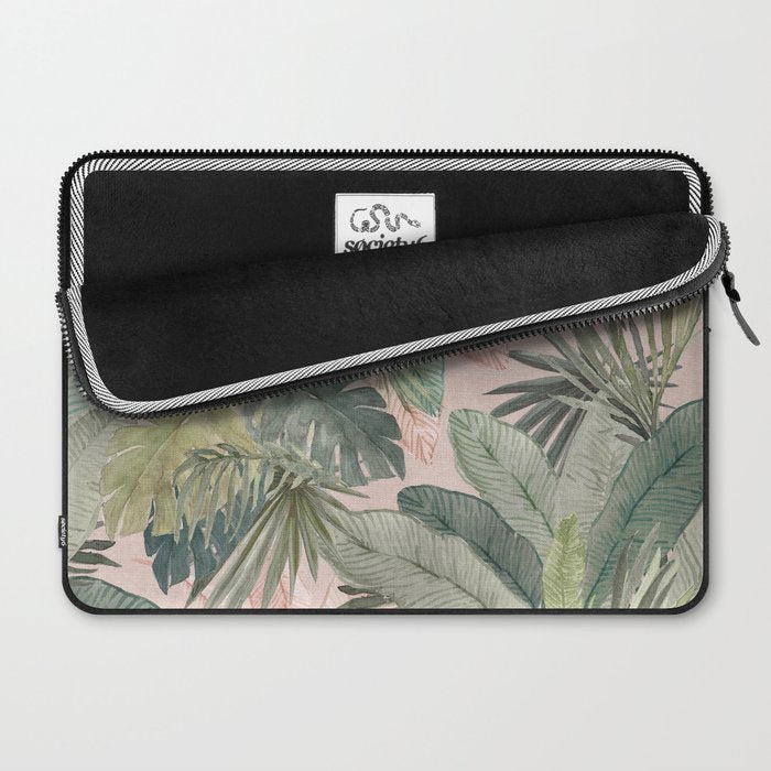 Bali  Pink Jungle Watercolour Palm and Monstera Leaves  Laptop Sleeve Gallery Image 2