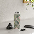 Bali  Pink Jungle Watercolour Palm and Monstera Leaves  Water Bottle Gallery Image 4