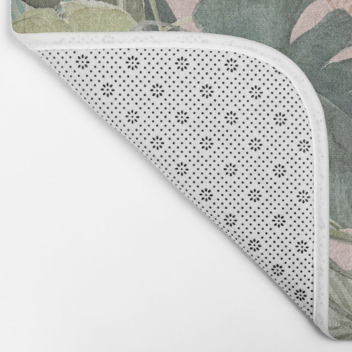 Bali  Pink Jungle Watercolour Palm and Monstera Leaves  Bath Mat Gallery Image 2