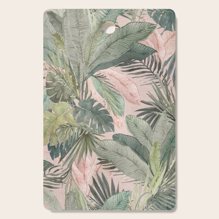 Bali  Pink Jungle Watercolour Palm and Monstera Leaves  Cutting Board Gallery Image 1