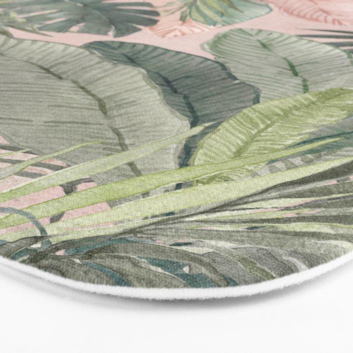 Bali  Pink Jungle Watercolour Palm and Monstera Leaves  Bath Mat Gallery Image 3