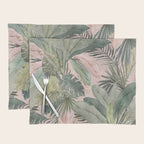 Bali  Pink Jungle Watercolour Palm and Monstera Leaves  Placemat Gallery Image 1