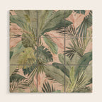 Bali  Pink Jungle Watercolour Palm and Monstera Leaves  Wood Wall Art Gallery Image 1
