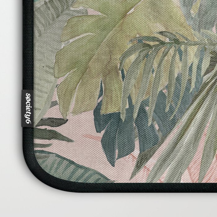 Bali  Pink Jungle Watercolour Palm and Monstera Leaves  Laptop Sleeve Gallery Image 3