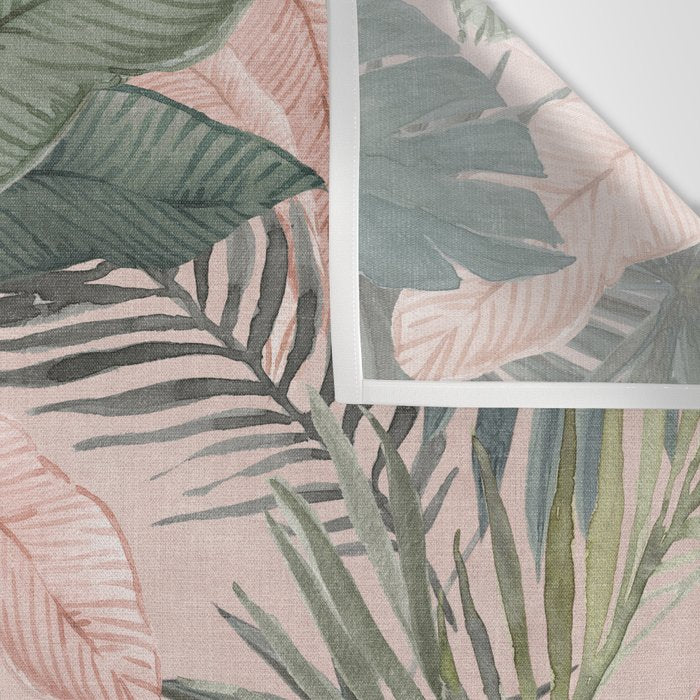 Bali  Pink Jungle Watercolour Palm and Monstera Leaves  Wall Tapestry Gallery Image 3