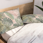 Bali  Pink Jungle Watercolour Palm and Monstera Leaves  Pillow Sham Gallery Image 2
